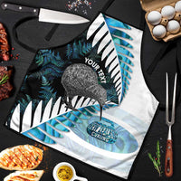 New Zealand Silver Fern Curling Personalised Apron Aotearoa Kiwi Ponga Paua Shell Version LT14 Black - Polynesian Pride