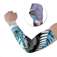 New Zealand Silver Fern Curling Personalised Arm Sleeves Aotearoa Kiwi Ponga Paua Shell Version LT14 Set of 2 Black - Polynesian Pride