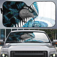 New Zealand Silver Fern Curling Personalised Auto Sun Shade Aotearoa Kiwi Ponga Paua Shell Version LT14 Black - Polynesian Pride