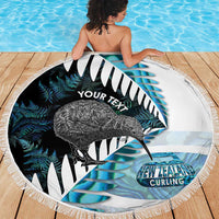 New Zealand Silver Fern Curling Personalised Beach Blanket Aotearoa Kiwi Ponga Paua Shell Version LT14 - Polynesian Pride
