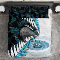New Zealand Silver Fern Curling Personalised Bedding Set Aotearoa Kiwi Ponga Paua Shell Version LT14 Black - Polynesian Pride