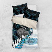 New Zealand Silver Fern Curling Personalised Bedding Set Aotearoa Kiwi Ponga Paua Shell Version LT14 US Twin 172cm x 218cm Black - Polynesian Pride