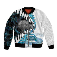 New Zealand Silver Fern Curling Personalised Bomber Jacket Aotearoa Kiwi Ponga Paua Shell Version LT14 Unisex Black - Polynesian Pride