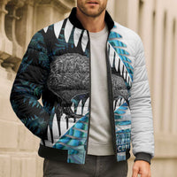New Zealand Silver Fern Curling Personalised Bomber Puffer Jacket Aotearoa Kiwi Ponga Paua Shell Version LT14 - Polynesian Pride