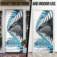 New Zealand Silver Fern Curling Personalised Door Cover Aotearoa Kiwi Ponga Paua Shell Version LT14 - Polynesian Pride