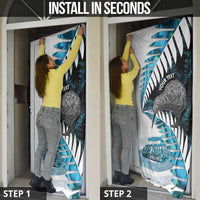 New Zealand Silver Fern Curling Personalised Door Cover Aotearoa Kiwi Ponga Paua Shell Version LT14 - Polynesian Pride