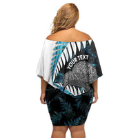 New Zealand Silver Fern Curling Personalised Family Matching Off Shoulder Short Dress and Hawaiian Shirt Aotearoa Kiwi Ponga Paua Shell Version - Polynesian Pride