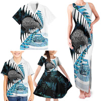 New Zealand Silver Fern Curling Personalised Family Matching Tank Maxi Dress and Hawaiian Shirt Aotearoa Kiwi Ponga Paua Shell Version - Polynesian Pride