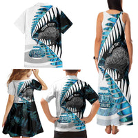 New Zealand Silver Fern Curling Personalised Family Matching Tank Maxi Dress and Hawaiian Shirt Aotearoa Kiwi Ponga Paua Shell Version - Polynesian Pride