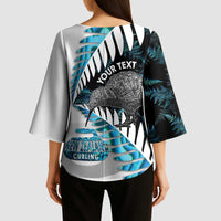 New Zealand Silver Fern Curling Personalised Kimono Sleeve Blouse Aotearoa Kiwi Ponga Paua Shell Version LT14 - Polynesian Pride
