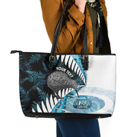 New Zealand Silver Fern Curling Personalised Leather Tote Bag Aotearoa Kiwi Ponga Paua Shell Version LT14 - Polynesian Pride