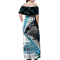 New Zealand Silver Fern Curling Personalised Off Shoulder Maxi Dress Aotearoa Kiwi Ponga Paua Shell Version LT14 - Polynesian Pride