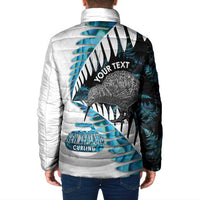 New Zealand Silver Fern Curling Personalised Padded Jacket Aotearoa Kiwi Ponga Paua Shell Version LT14 - Polynesian Pride
