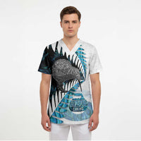New Zealand Silver Fern Curling Personalised Scrub Top Aotearoa Kiwi Ponga Paua Shell Version LT14 - Polynesian Pride