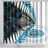 New Zealand Silver Fern Curling Personalised Shower Curtain Aotearoa Kiwi Ponga Paua Shell Version LT14 - Polynesian Pride