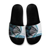 New Zealand Silver Fern Curling Personalised Slide Sandals Aotearoa Kiwi Ponga Paua Shell Version LT14 Black - Polynesian Pride
