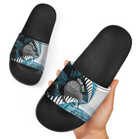 New Zealand Silver Fern Curling Personalised Slide Sandals Aotearoa Kiwi Ponga Paua Shell Version LT14 - Polynesian Pride