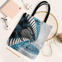 New Zealand Silver Fern Curling Personalised Tote Bag Aotearoa Kiwi Ponga Paua Shell Version LT14 Black Strap One Size Black - Polynesian Pride