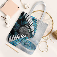 New Zealand Silver Fern Curling Personalised Tote Bag Aotearoa Kiwi Ponga Paua Shell Version LT14 White Strap One Size Black - Polynesian Pride