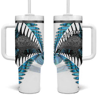 New Zealand Silver Fern Curling Personalised Tumbler With Handle Aotearoa Kiwi Ponga Paua Shell Version LT14 One Size: 40 oz Black - Polynesian Pride
