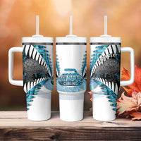New Zealand Silver Fern Curling Personalised Tumbler With Handle Aotearoa Kiwi Ponga Paua Shell Version LT14 - Polynesian Pride