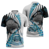 New Zealand Silver Fern Curling Personalised Zipper Polo Shirt Aotearoa Kiwi Ponga Paua Shell Version - Polynesian Pride