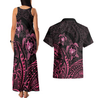 Pink Black Polynesia Floral Sea Turtle Couples Matching Tank Maxi Dress and Hawaiian Shirt LT14 - Polynesian Pride