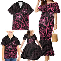 Pink Black Polynesia Floral Sea Turtle Family Matching Mermaid Dress and Hawaiian Shirt - Polynesian Pride