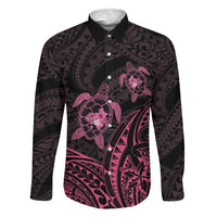 Pink Black Polynesia Floral Sea Turtle Family Matching Puletasi and Hawaiian Shirt LT14 Dad's Shirt - Long Sleeve Black - Polynesian Pride