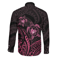 Pink Black Polynesia Floral Sea Turtle Family Matching Short Sleeve Bodycon Dress and Hawaiian Shirt - Polynesian Pride
