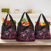 Pink Black Polynesia Floral Sea Turtle Grocery Bag LT14 3-pack One Size Black - Polynesian Pride