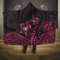 Pink Black Polynesia Floral Sea Turtle Hooded Blanket LT14 - Polynesian Pride