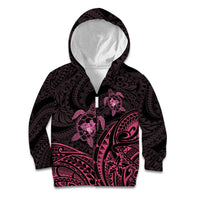 Pink Black Polynesia Floral Sea Turtle Kid Hoodie LT14 Zip Hoodie Black - Polynesian Pride