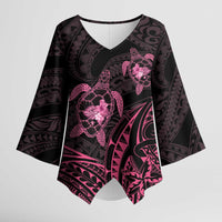 Pink Black Polynesia Floral Sea Turtle Kimono Sleeve Blouse LT14 Female Black - Polynesian Pride
