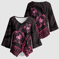 Pink Black Polynesia Floral Sea Turtle Kimono Sleeve Blouse LT14 - Polynesian Pride