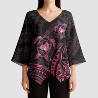 Pink Black Polynesia Floral Sea Turtle Kimono Sleeve Blouse LT14 - Polynesian Pride
