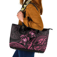 Pink Black Polynesia Floral Sea Turtle Leather Tote Bag LT14 Black - Polynesian Pride