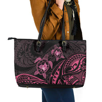 Pink Black Polynesia Floral Sea Turtle Leather Tote Bag LT14 - Polynesian Pride