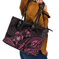 Pink Black Polynesia Floral Sea Turtle Leather Tote Bag LT14 - Polynesian Pride