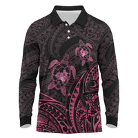 Pink Black Polynesia Floral Sea Turtle Long Sleeve Polo Shirt LT14 Black - Polynesian Pride