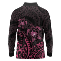 Pink Black Polynesia Floral Sea Turtle Long Sleeve Polo Shirt LT14 - Polynesian Pride