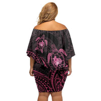 Pink Black Polynesia Floral Sea Turtle Off Shoulder Short Dress LT14 - Polynesian Pride
