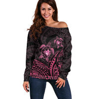 Pink Black Polynesia Floral Sea Turtle Off Shoulder Sweater LT14 Women Black - Polynesian Pride