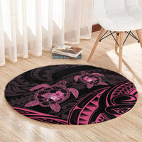 Pink Black Polynesia Floral Sea Turtle Round Carpet LT14 - Polynesian Pride