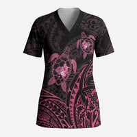 Pink Black Polynesia Floral Sea Turtle Scrub Top LT14 Adult Black - Polynesian Pride