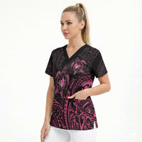 Pink Black Polynesia Floral Sea Turtle Scrub Top LT14 - Polynesian Pride