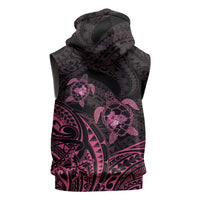 Pink Black Polynesia Floral Sea Turtle Sleeveless Zip Hoodie LT14 - Polynesian Pride