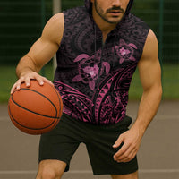 Pink Black Polynesia Floral Sea Turtle Sleeveless Zip Hoodie LT14 - Polynesian Pride