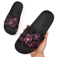 Pink Black Polynesia Floral Sea Turtle Slide Sandals LT14 - Polynesian Pride