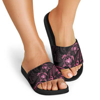 Pink Black Polynesia Floral Sea Turtle Slide Sandals LT14 - Polynesian Pride